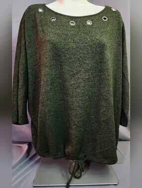 Women's Olive Green Grommet Boatneck Blouse